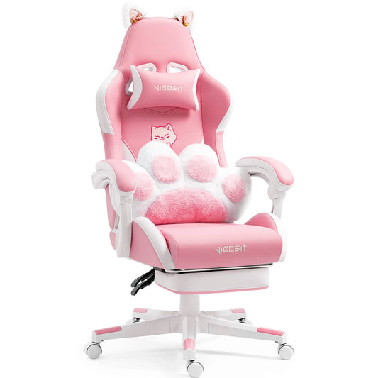 Vigosit Gaming Chair Cute Ears and Kawaii Pillow Ergonomic Computer Game Chair for Girls with Lumbar Support