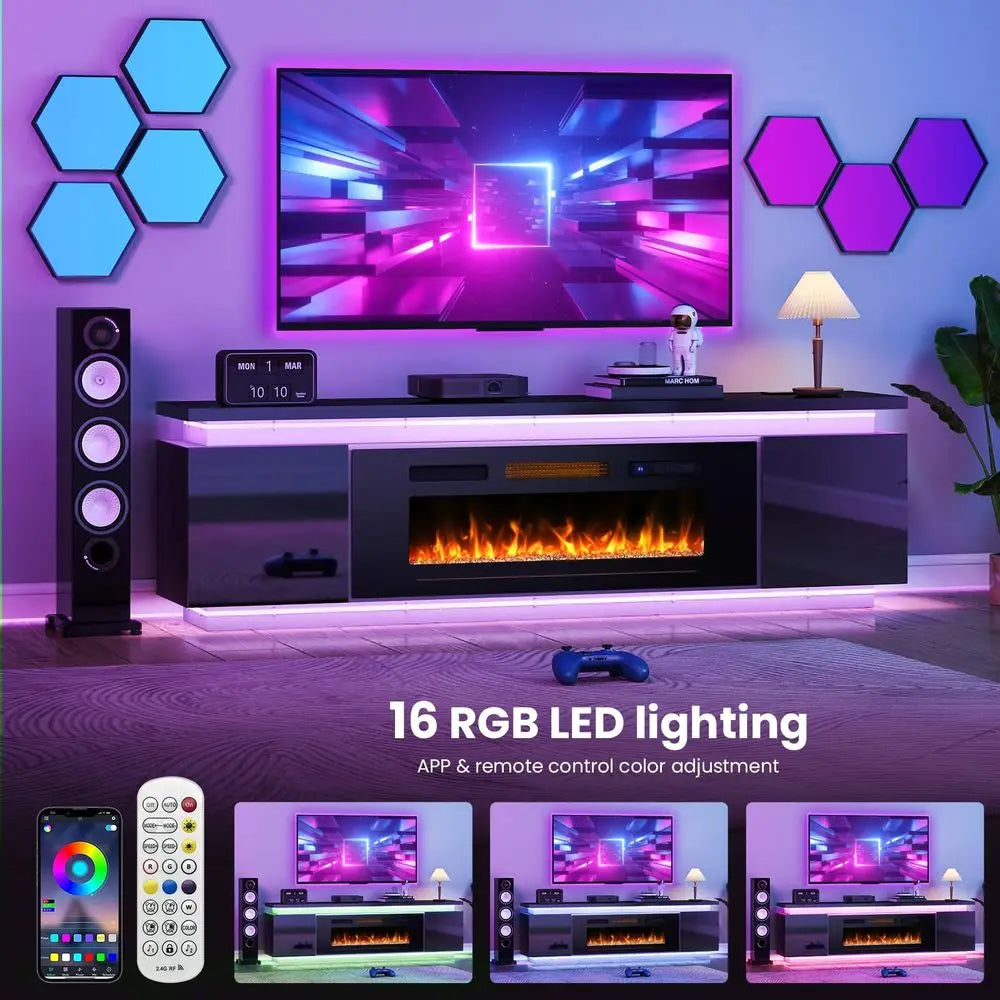 XMSJ Farmhouse Fireplace TV Stand Entertainment Center With LED Lights