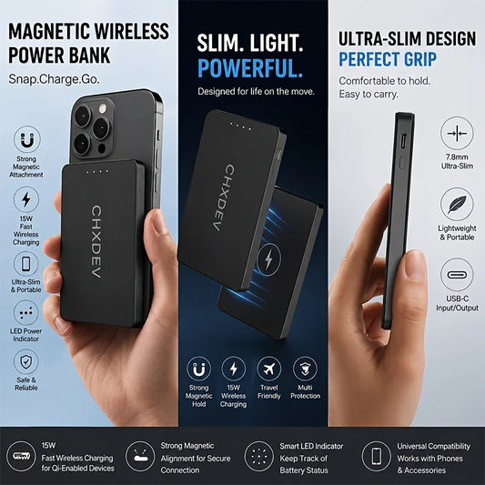10000/5000mAh Portable Power Bank, Wireless Charger, Ultra-thin Power Bank, Phone Charger, Fast Charging, Built-in Type-C Dual Output Cable, Compatible with All Type-C Charging Phones, Holiday Gift, Black