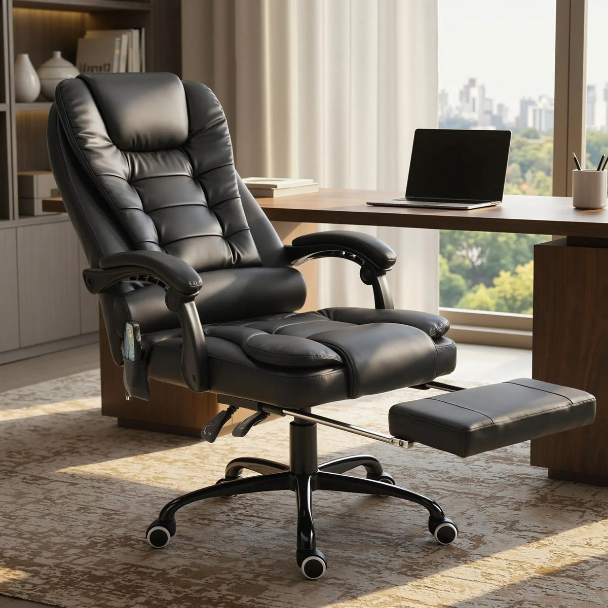 Vinsetto 7-Point Vibrating Massage Office Chair, High Back Computer Chair with Lumbar Support, Footrest, Reclining Back, Adjustable Height, Black