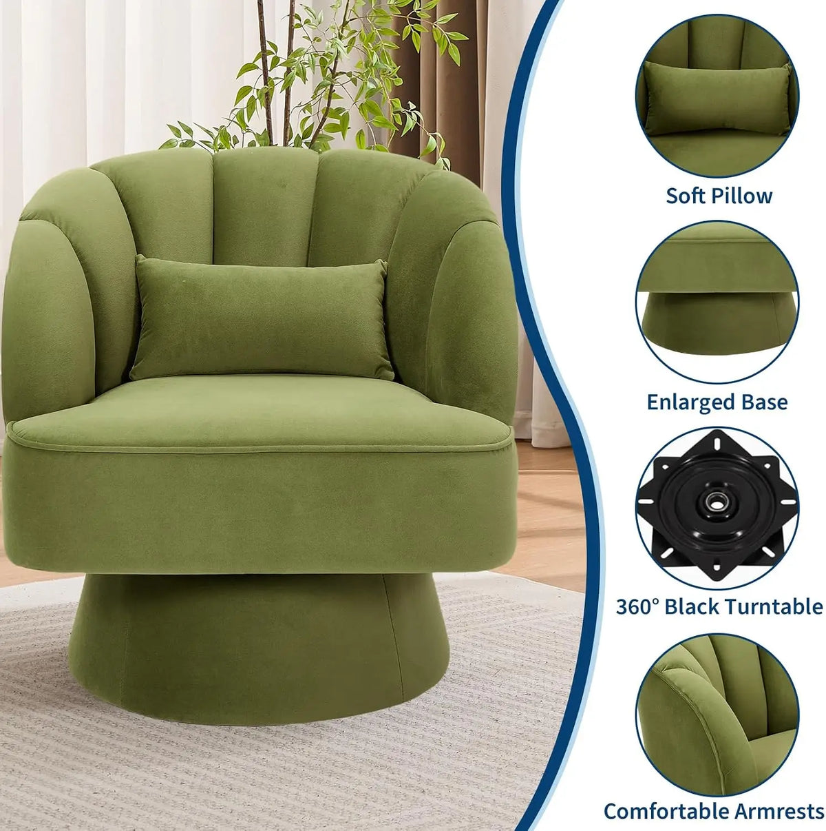 Garvee Swivel Open Back Chair Modern Designer Office Chair 360° rotation Bedroom Wheels Bar Camping Office Chair for Vanity Reading for living room, bedroom.