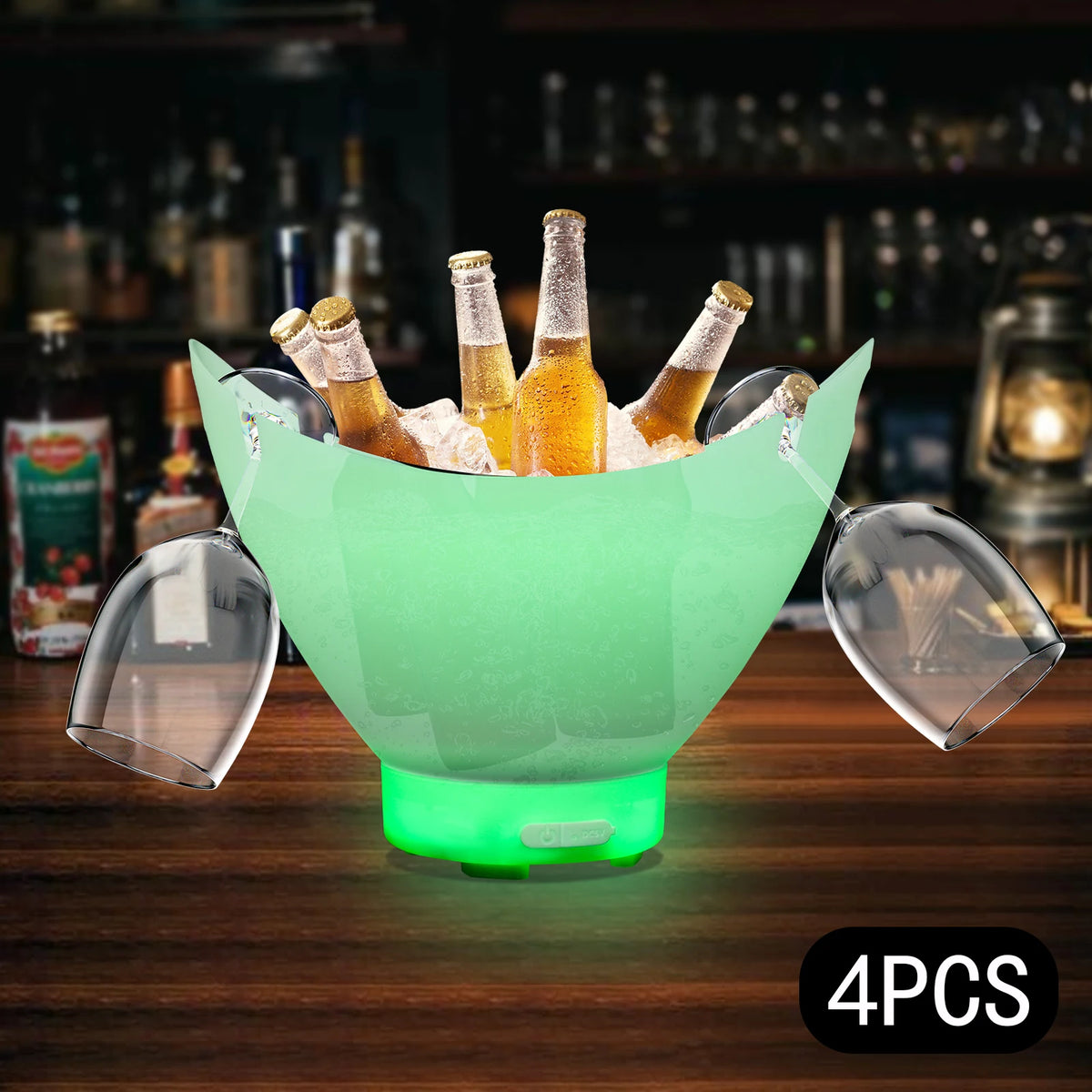 Bymaocar LED Ice Buckets 4-Pack 7L Bluetooth Bar Party Set