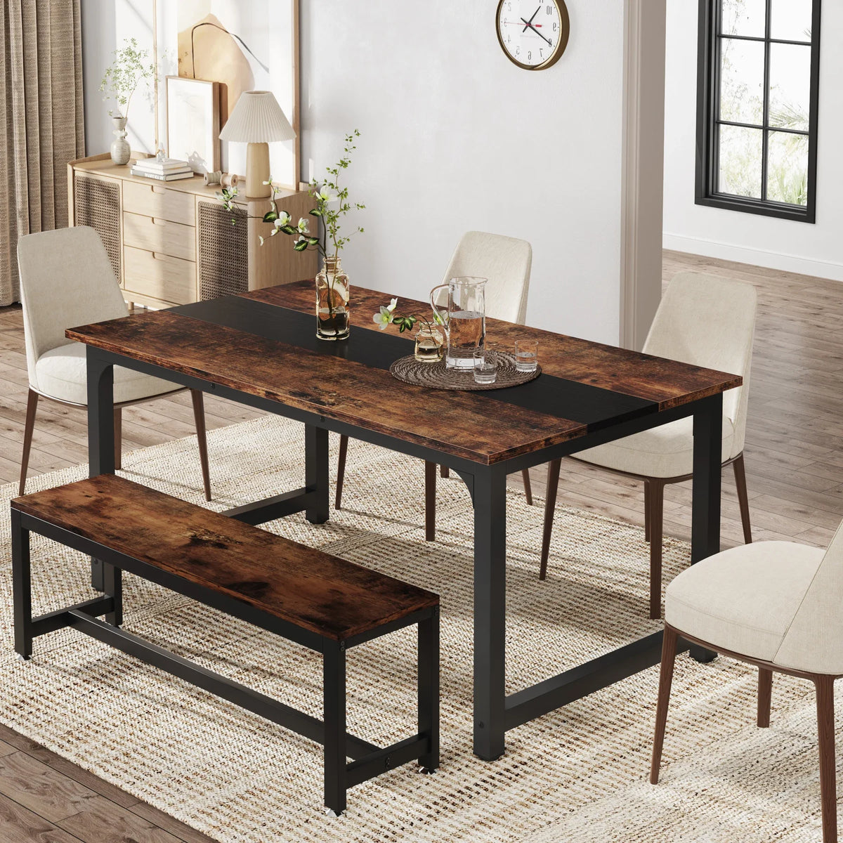 Tribesigns Rectangular Industrial Wood Dining Table For Six To Eight People