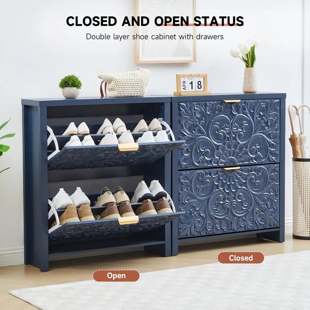 XMSJ Flip Drawer Shoe Cabinet Set With Hidden Entryway Storage