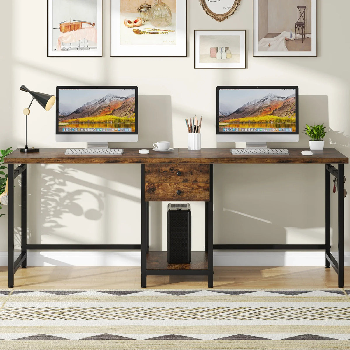 Tribesigns Two Person Computer Desk With Drawers And Storage Shelves