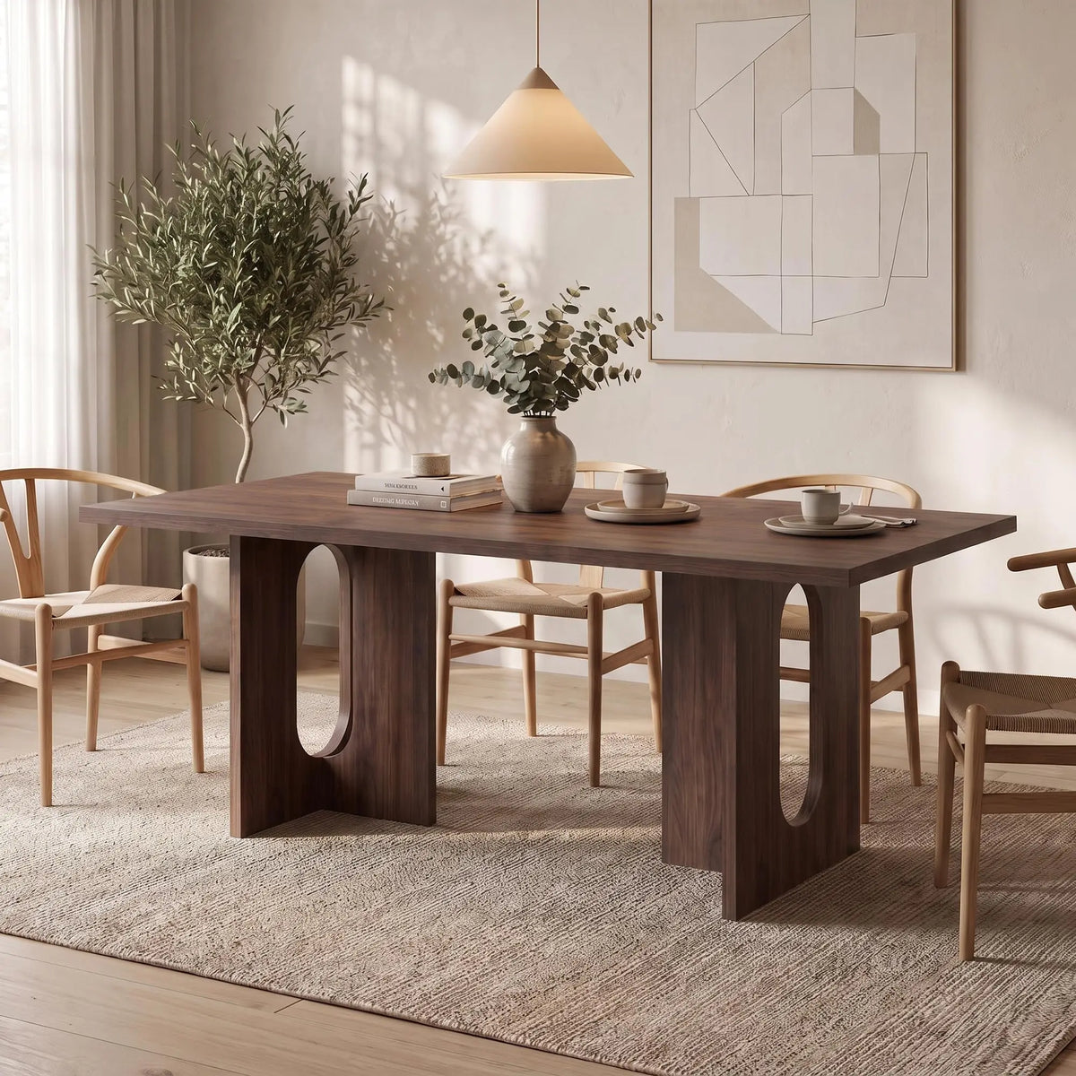 HiMISS Modern Dining Table With Wood Top And T-Shaped Base