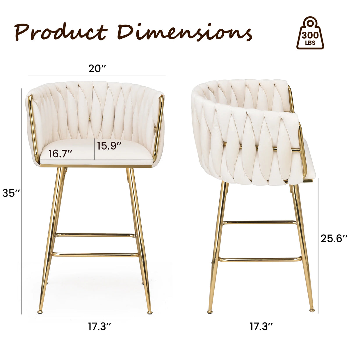 Farini Set of 2 26" Bar Stools, Modern Mid-Century Kitchen Stools with Back, Metal Legs, for Kitchen, Dining Room
