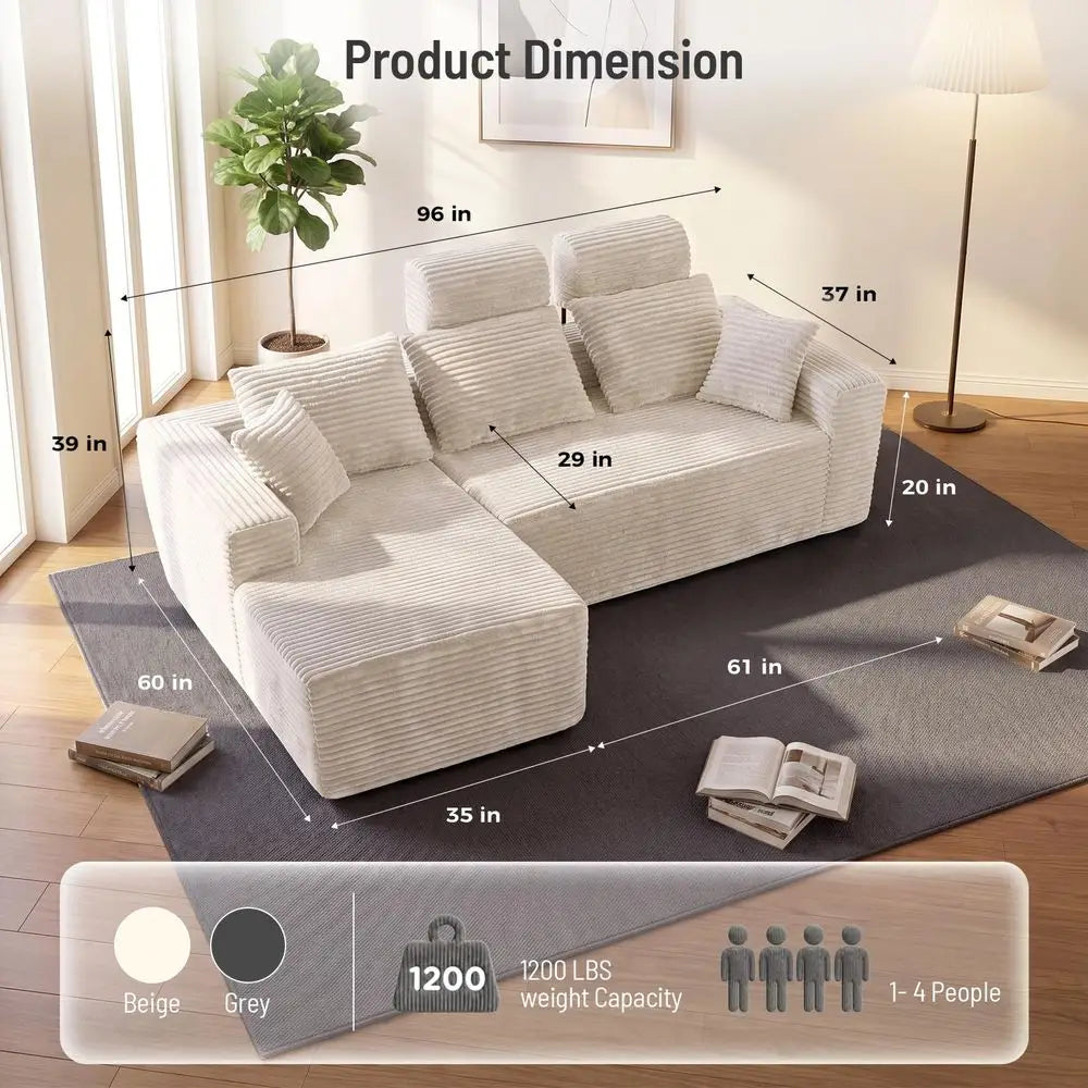 Modern XMSJ Boneless L Shaped Sofa With High Back Support