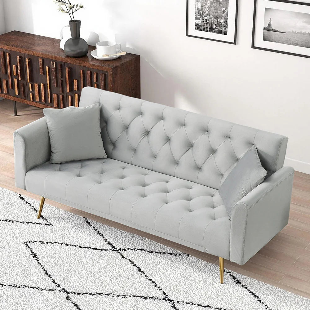 Velvet Convertible Futon Sofa Bed with Adjustable Reclining Backrest