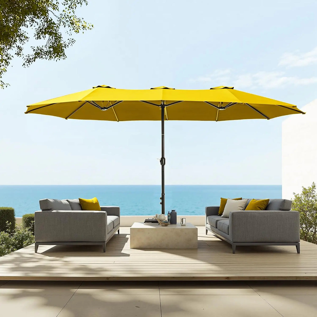 Rectangular Market Patio Umbrella Stainless Steel Frame Heavy Duty Base Included