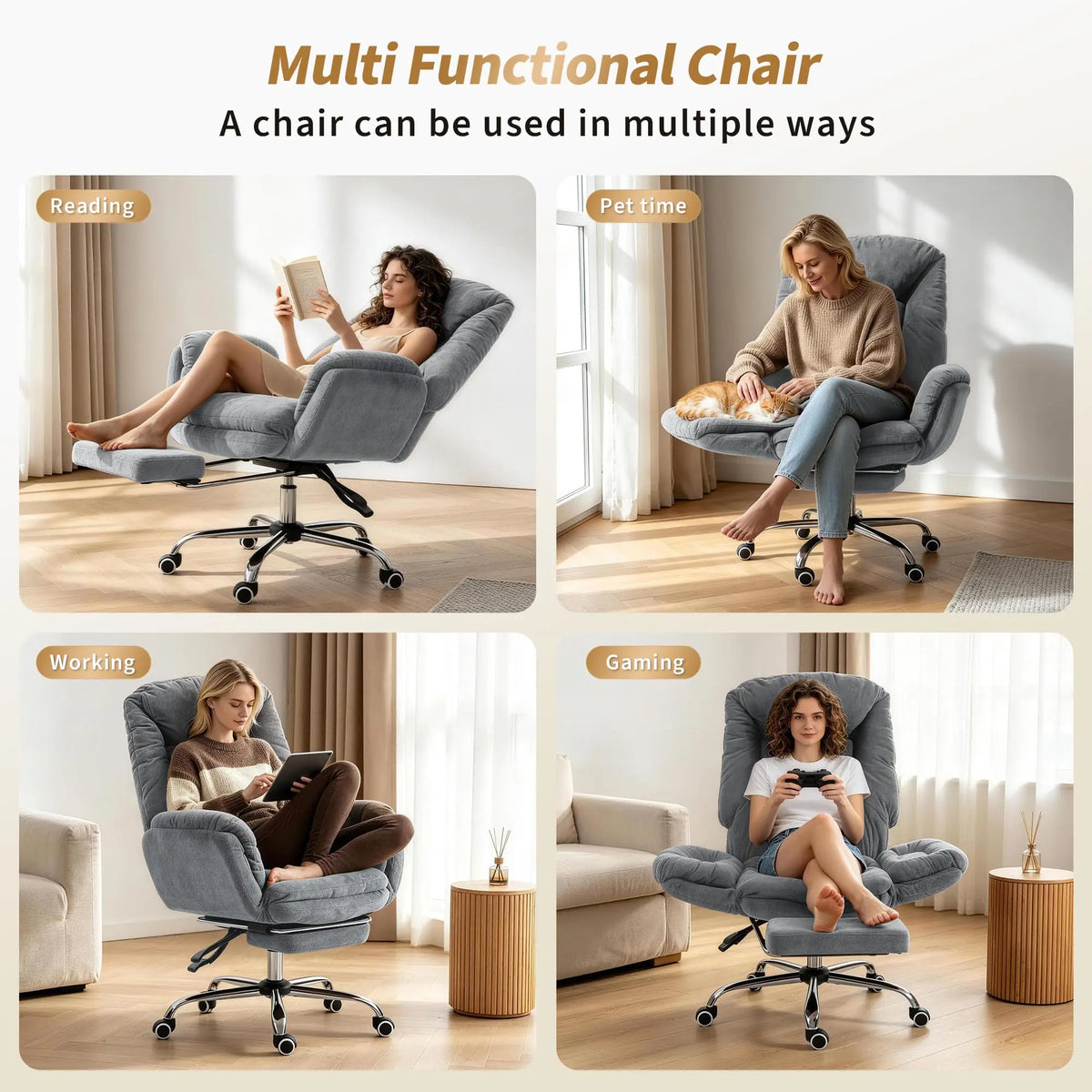 Criss-Cross Ergonomic Desk Chair with Footrest, High Back Executive Design, Adjustable 3-Level Armrests, Smooth Wheels, Big and Tall Gaming or Office Comfort, 500lbs Capacity