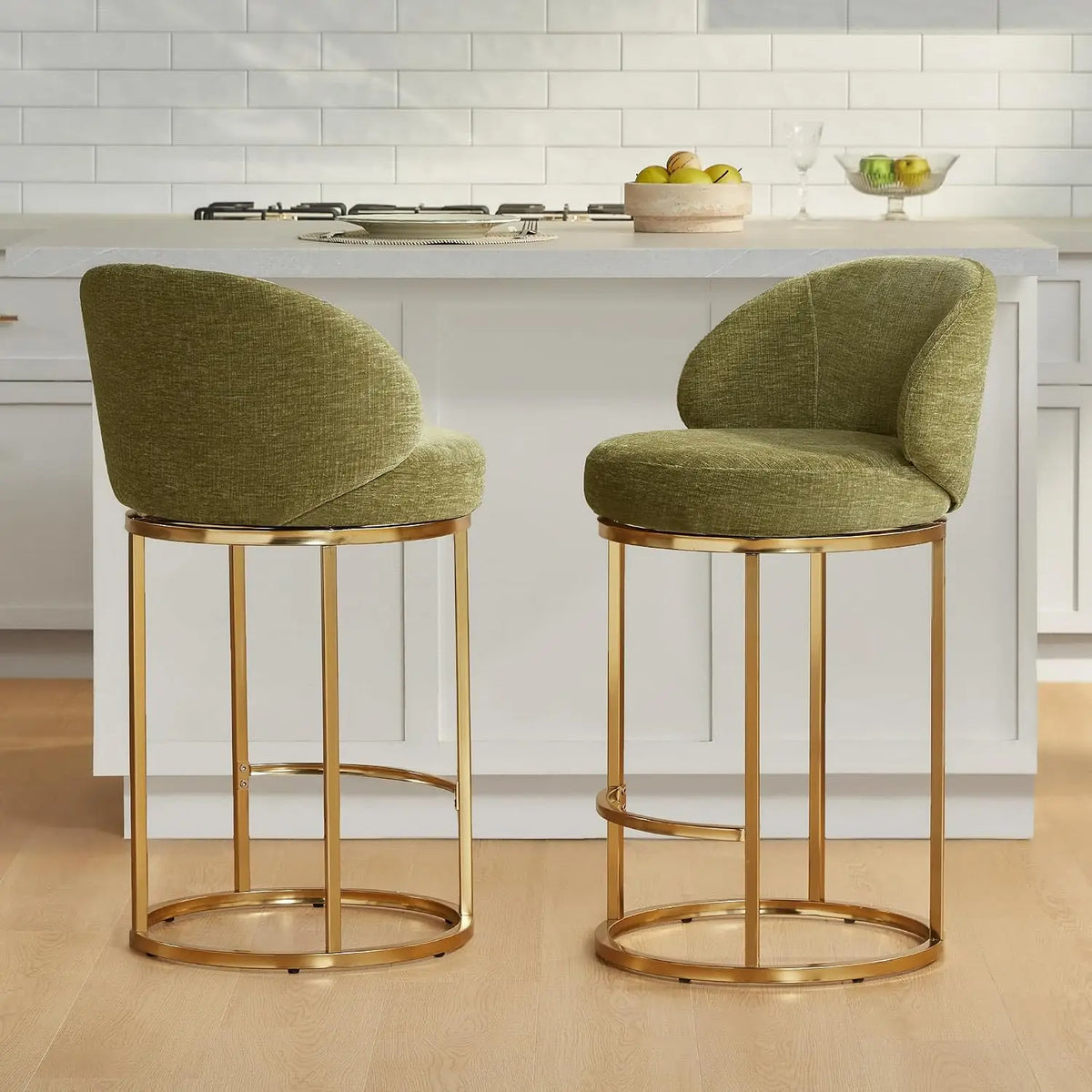 Swivel Bar Stools Set of 2 With Upholstered Backrests