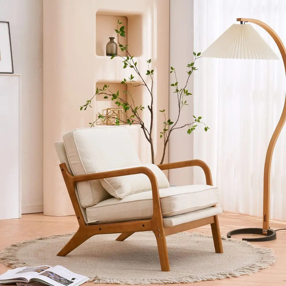 Midcentury Upholstered Reading Chairs With Solid Wood Frames, Soft Cushions and Lumbar Support
