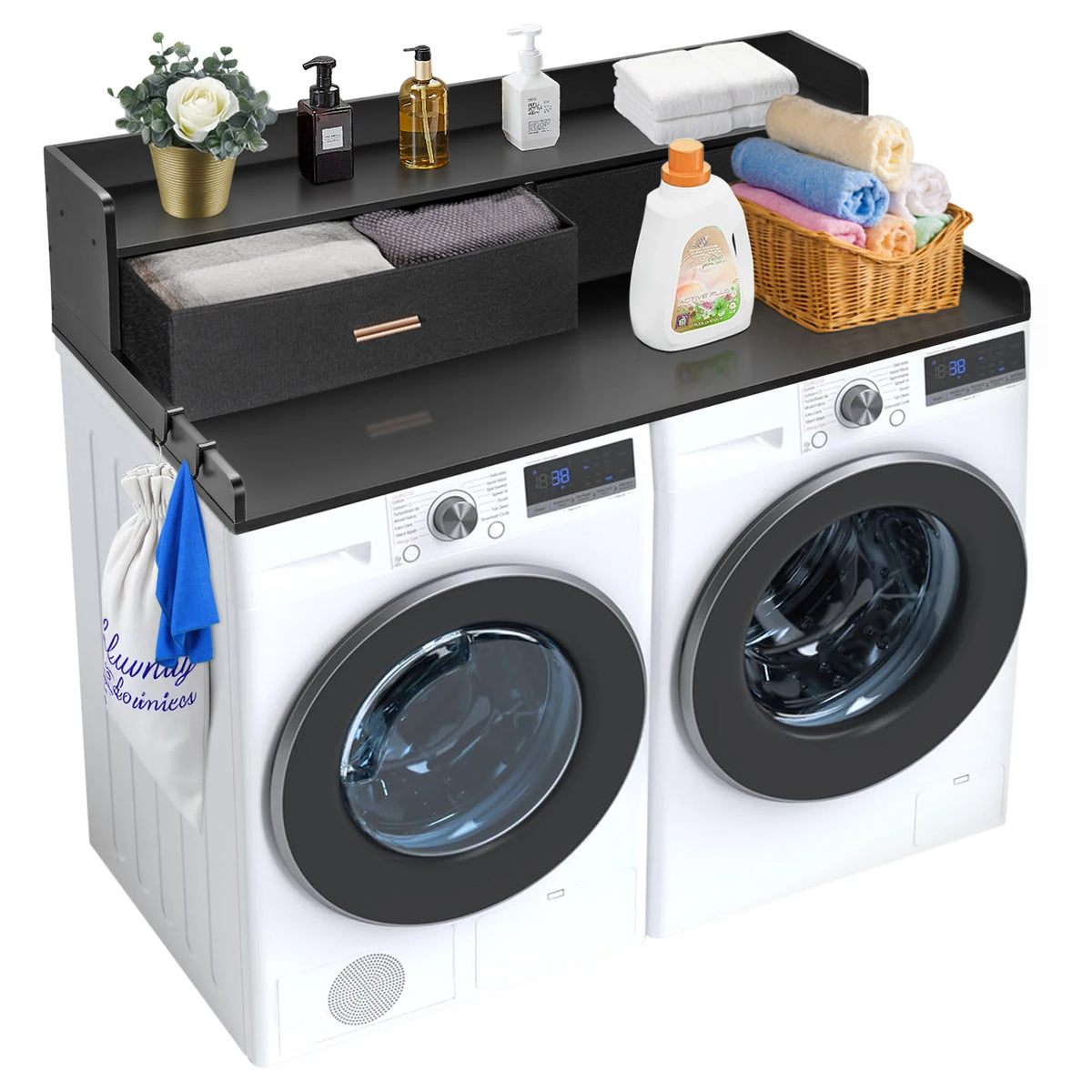 SucceBuy Washer Dryer Countertop With Drawer Shelf Laundry Room Organization