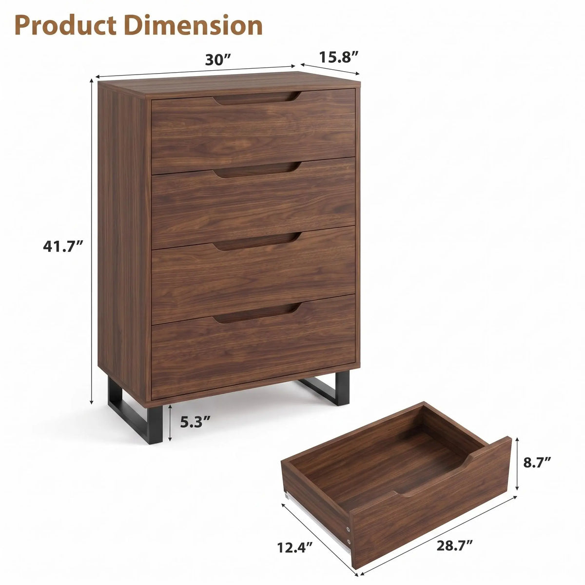 Freestanding Wooden Storage Dresser With Spacious Drawers And Metal Frame