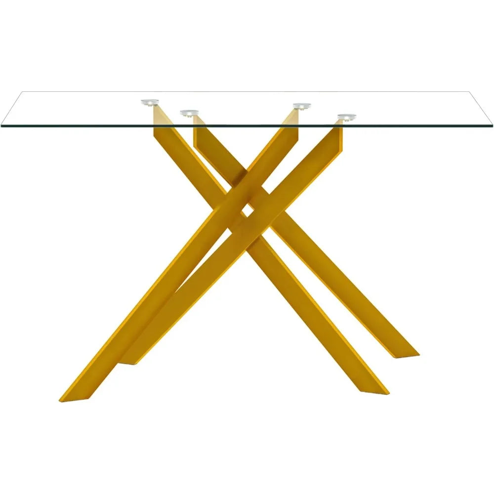 Rectangular Tempered Glass Dining Table with Metal Legs for Home and Outdoor Use