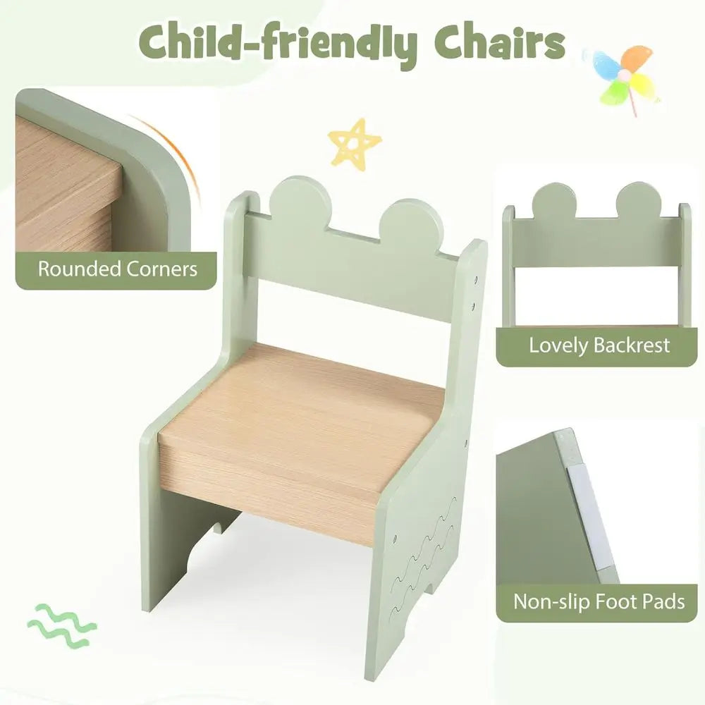 Wooden Kids Table and Chairs with abric Der | Toddler Activity Desk Set w/ 2 Open Comparents & Spacious Desktop, Indoor Children