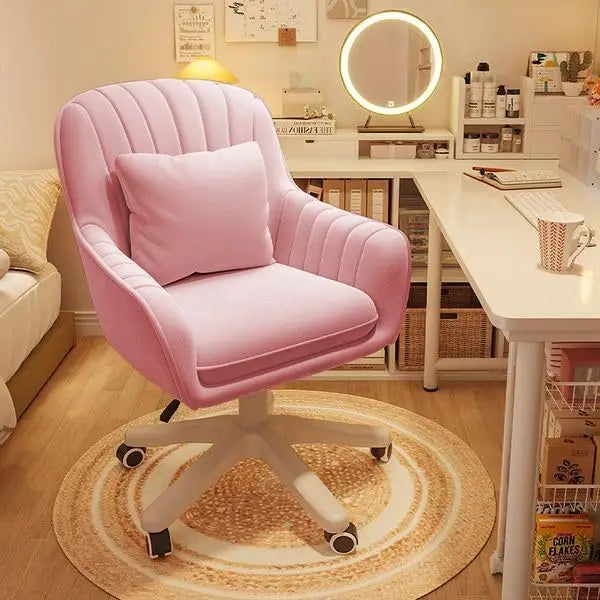 Soft Velvet Vanity Desk Chair with Pillow Swivel Rolling Computer Chair Home Office Accent Task Chair fo Girls Women Living Room