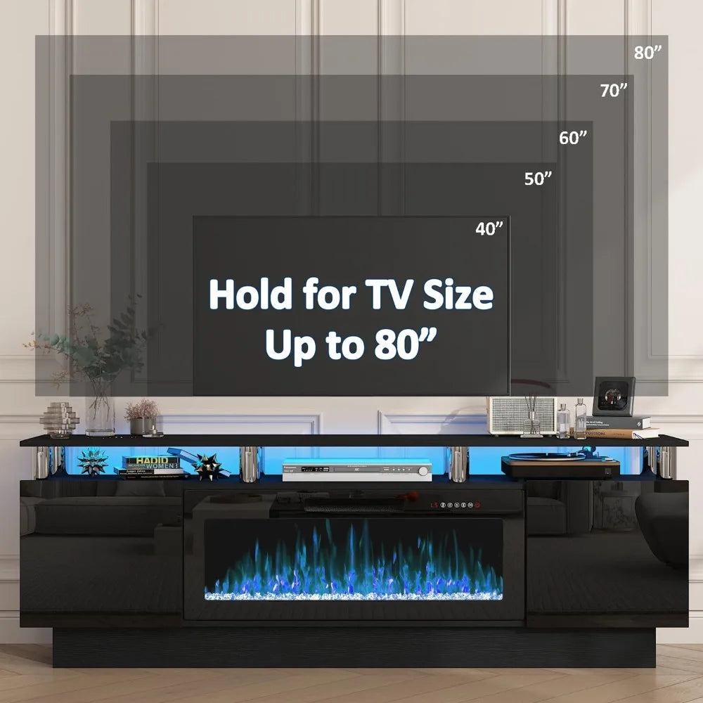 Modern Wood Electric Fireplace TV Stand Entertainment Center LED Lighting