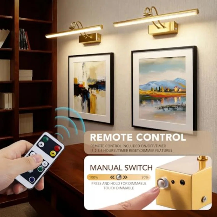 Picture Light, Picture Lights for Wall Cordless, 20inch Picture Lights with Timer and Dimmable, 5000mAh Battery Wall Lights for