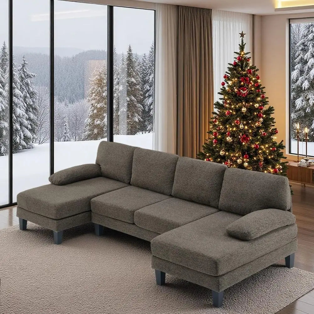 U Shaped Sectional Couch With Two Chaise Lounges And Chenille Upholstery