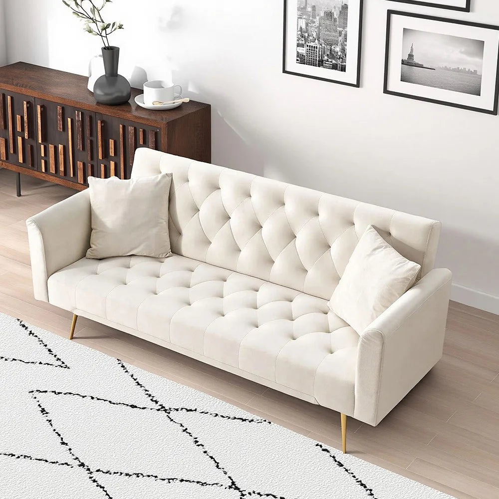 Velvet Convertible Futon Sofa Bed with Adjustable Reclining Backrest