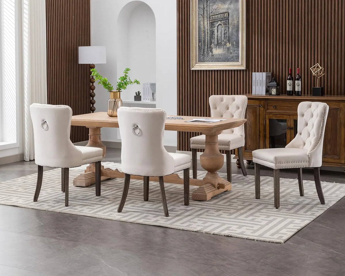 Velvet Upholstered Tufted Dining Chair with Nailhead Trim & Ring Pull, Solid Wood Legs, Modern Kitchen Chair, Set of 4, Custom