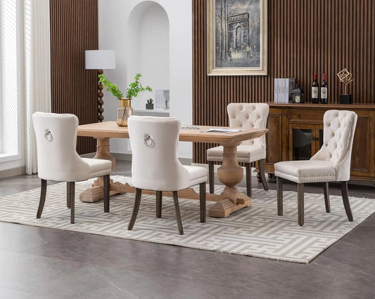 Velvet Upholstered Tufted Dining Chair with Nailhead Trim & Ring Pull, Solid Wood Legs, Modern Kitchen Chair, Set of 4, Custom