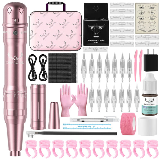 Wireless Permanent Makeup Machine Kit Eyebrow Tattoo Ink 15 Needles