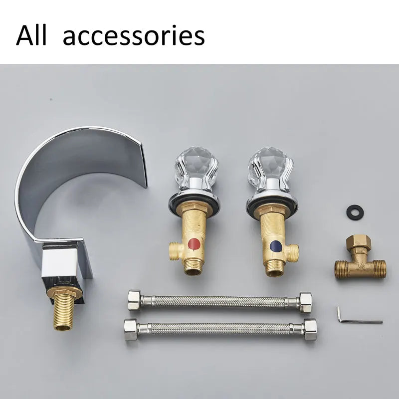 Golden Bathroom Basin Faucet Hot Cold Mixer Faucets Crystal Handle Waterfall Basin Faucet Torneira Taps Deck Mounted Sink Crane