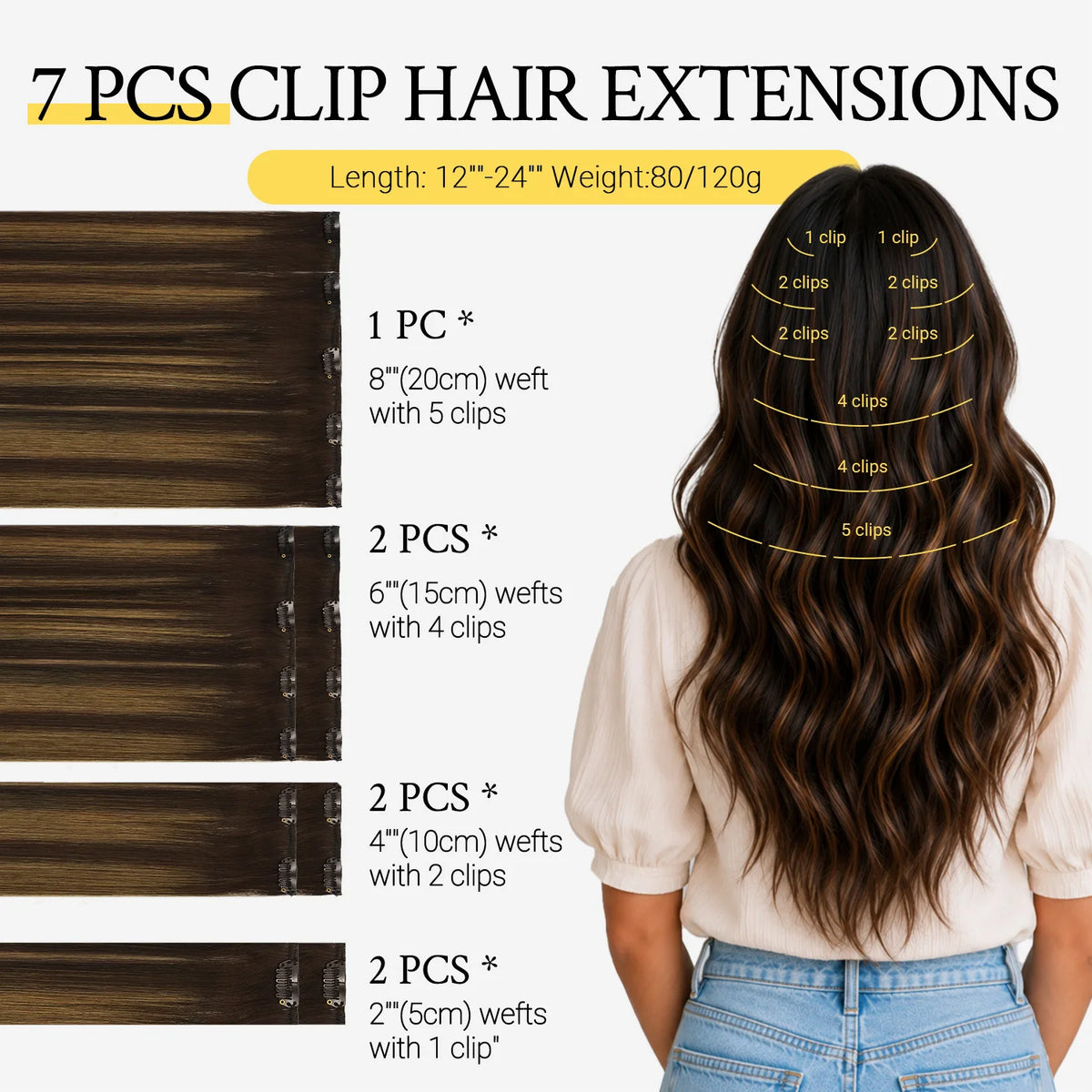 Sunmofavo Clip In Human Hair Extensions 100% Remy Straight, 3‑8‑613 Walnut Brown Bleach Blonde Ombre, Seamless Clip‑On Hairpieces 7Pcs 120G For Fine Thin Hair Silky Smooth Re‑Stylable Non‑Slip Clips For Women Daily