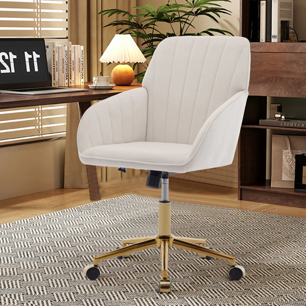 Orraves Adjustable Velvet Office Chair Ergonomic Swivel Desk Chair With Gold Base Comfy Backrest Seat For Home Bedroom Long Time Sitting