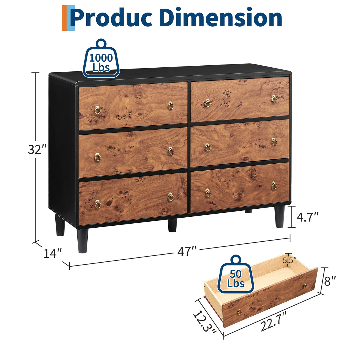 GAOMON Modern Wood Dresser Chest Of Drawers For Bedroom Storage