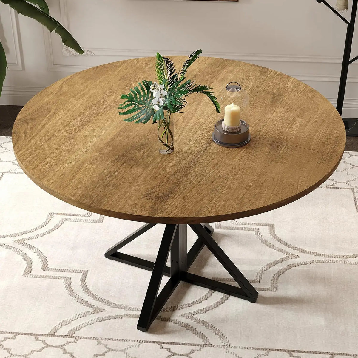 TWISTER.CK Round Dining Table Wood Top Metal Pedestal