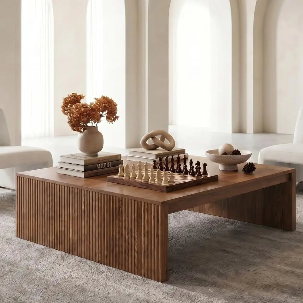 XMSJ Fluted Midcentury Modern Architectural Coffee Table for Living Room
