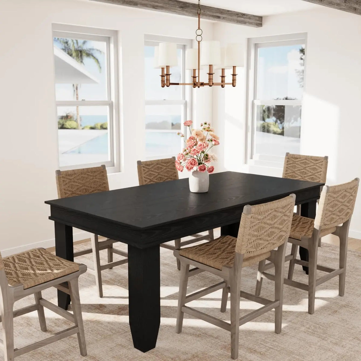 Farmhouse Rectangular Wood Dining Table With Sturdy Frame