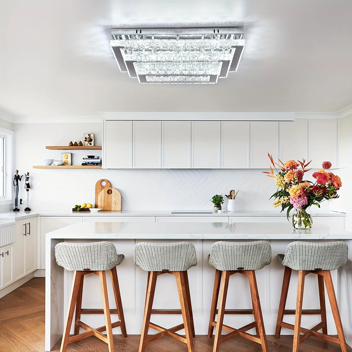 FRIXCHUR Modern Crystal LED Dimmable Stainless Steel Ceiling Light