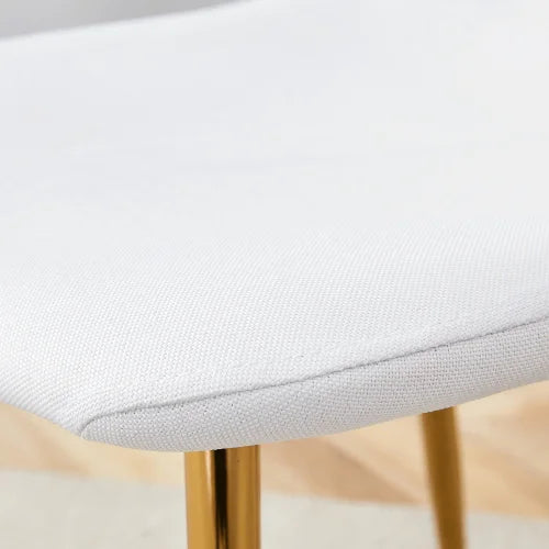 Set of 4 White Linen Fabric Dining Chairs: Integral Metal Leg Architecture, Fits Various Interior Decoration Styles