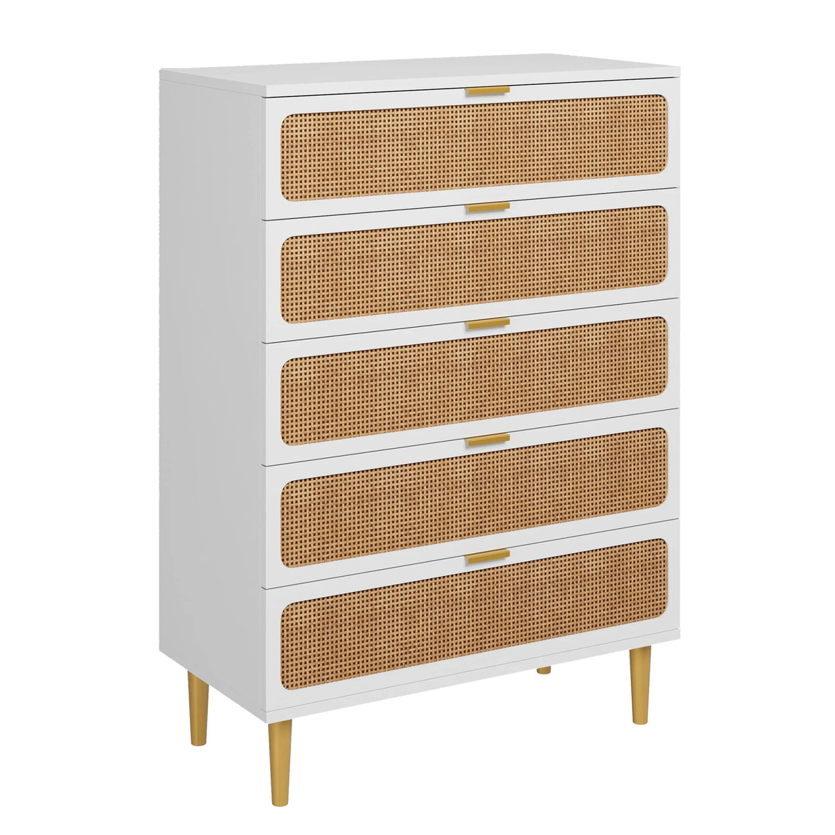 GAOMON Rattan Five Drawer Dresser With Wooden Frame Storage
