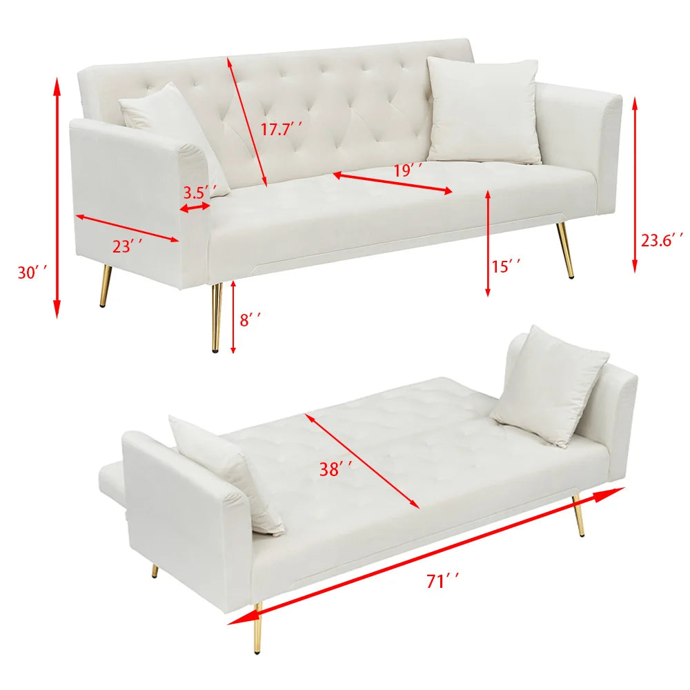 Velvet Convertible Futon Sofa Bed with Adjustable Reclining Backrest