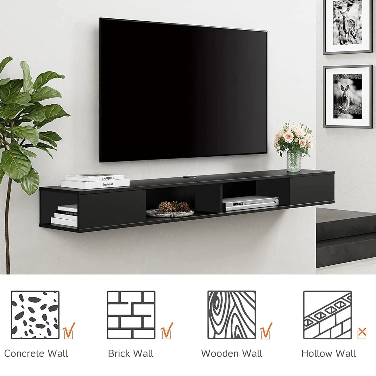 Floating TV Shelf With Sleek Modern Storage Under TV