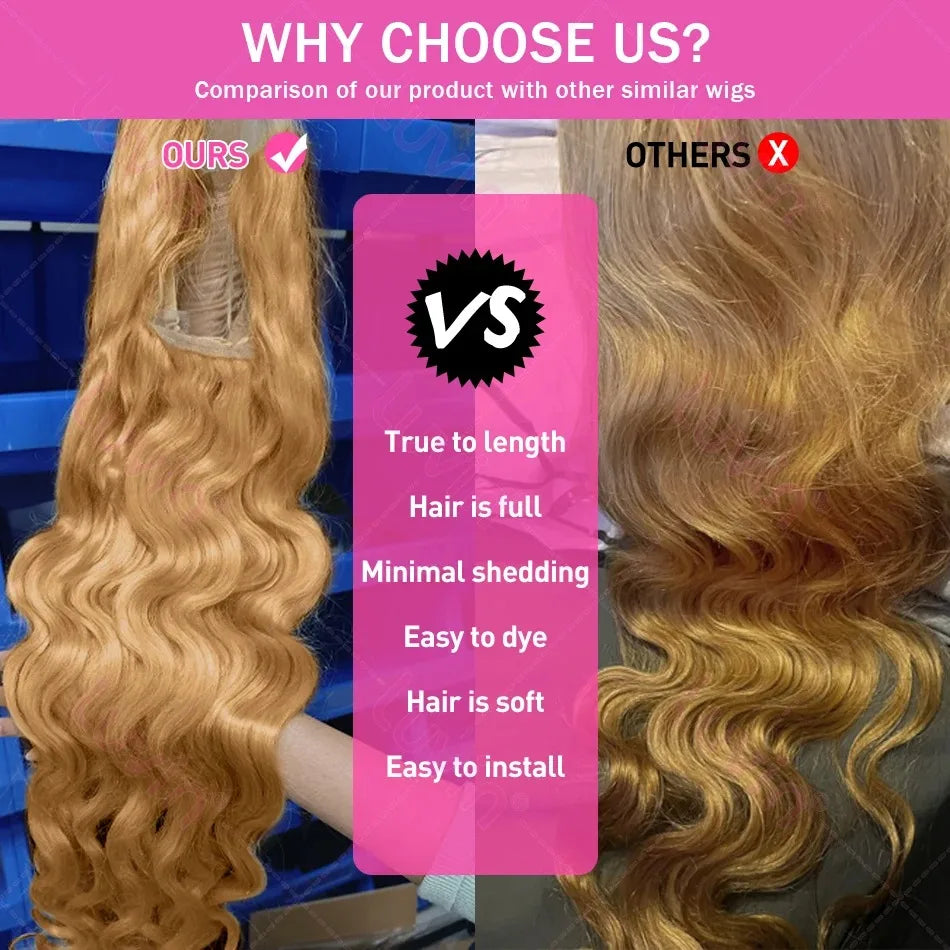 34 36inch 27 Honey Blonde Body Wave Wig Human Hair 13x6 Transparent Hd Lace Frontal Wig For Women 250 Density Brazilian Wigs