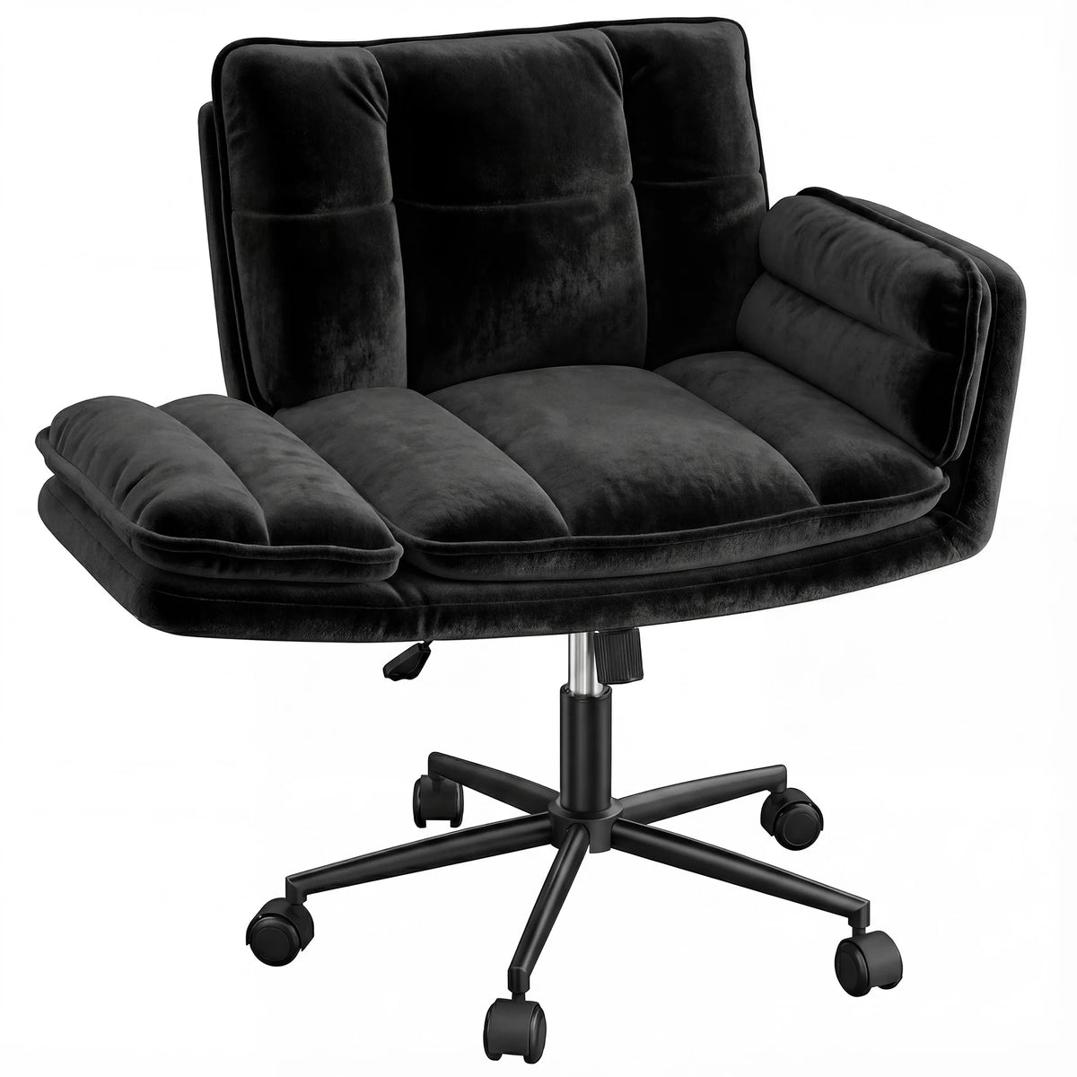 Criss Cross Chair with Wheels, Ergonomic Office Chair with Flip Armrests, Pet-Friendly Vanity Chair for Bedroom Makeup Room