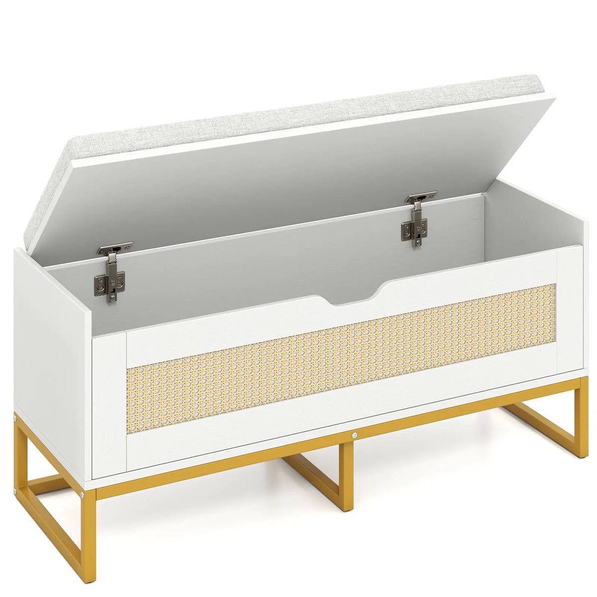 39. 5” Rattan Storage Chest w/ Padded Seat, Flip-Top and Safety Hinges for Bedroom