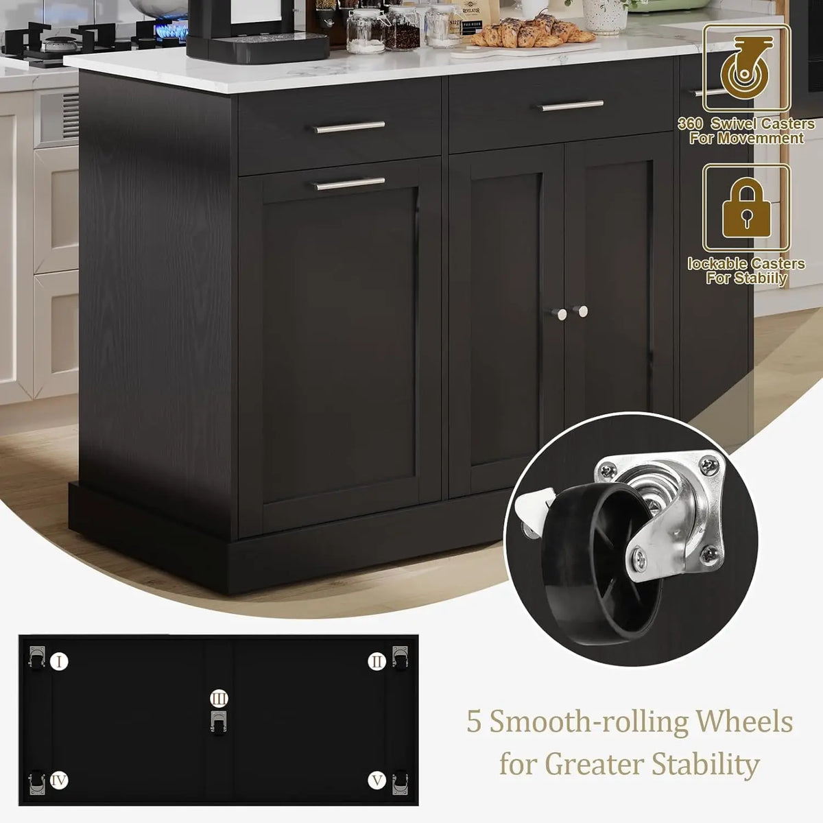 Kitchen Island Cart With Trash Cabinet And Spice Rack And Towel Rack On Wheels