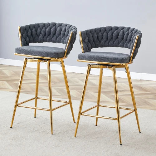 Two piece swivel chair, dark gray cotton linen soft seat, gold metal legs, rust resistant and wear-resistant
