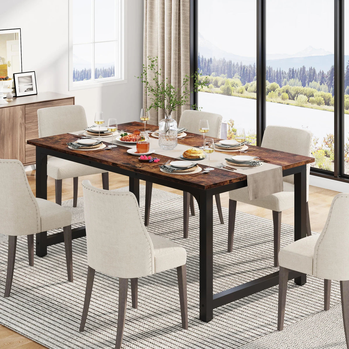 Tribesigns Rectangular Industrial Wood Dining Table For Six To Eight People