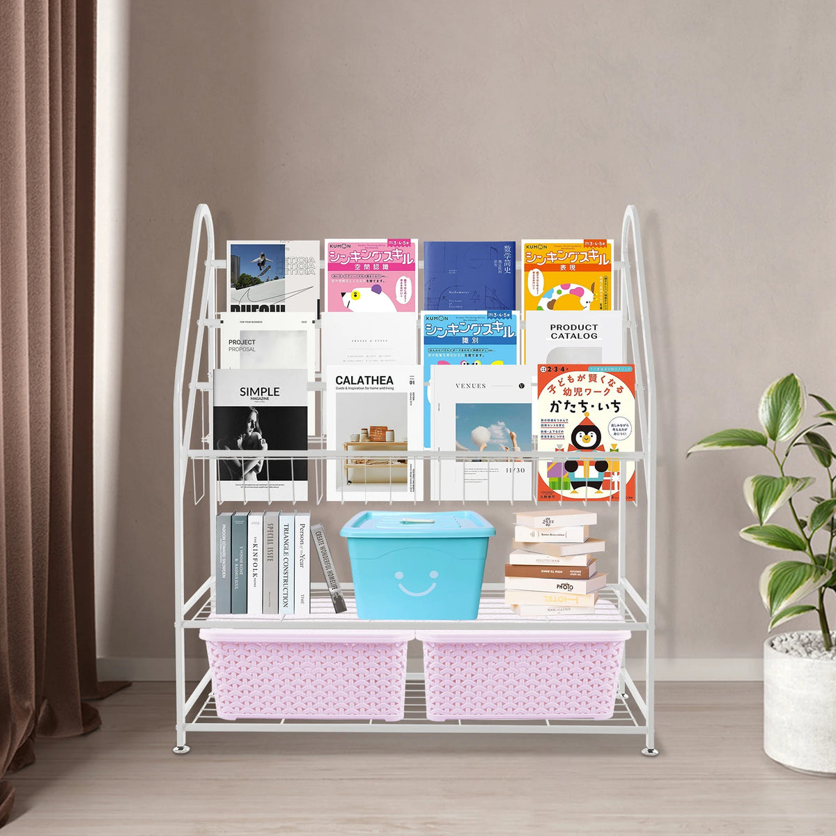 Bymaocar 5 Tier Steel Bookshelf Organizer With Snap Fasteners For Kids