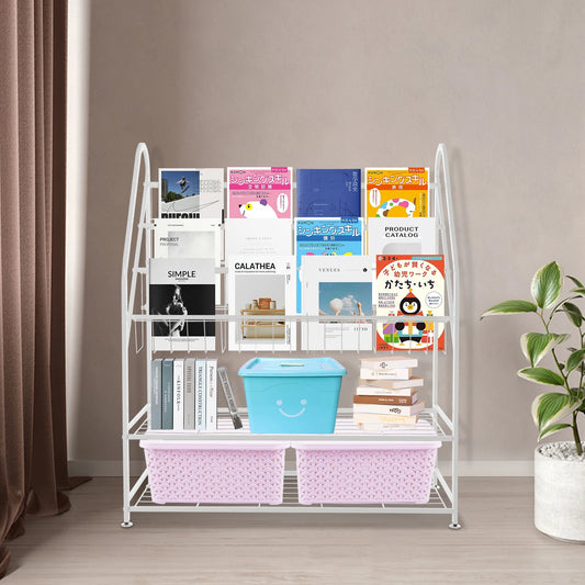 Bymaocar 5 Tier Steel Bookshelf Organizer With Snap Fasteners For Kids