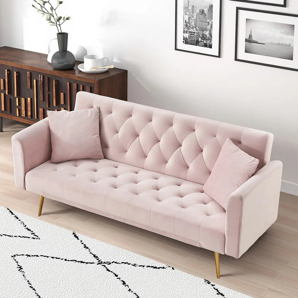 Velvet Convertible Futon Sofa Bed with Adjustable Reclining Backrest